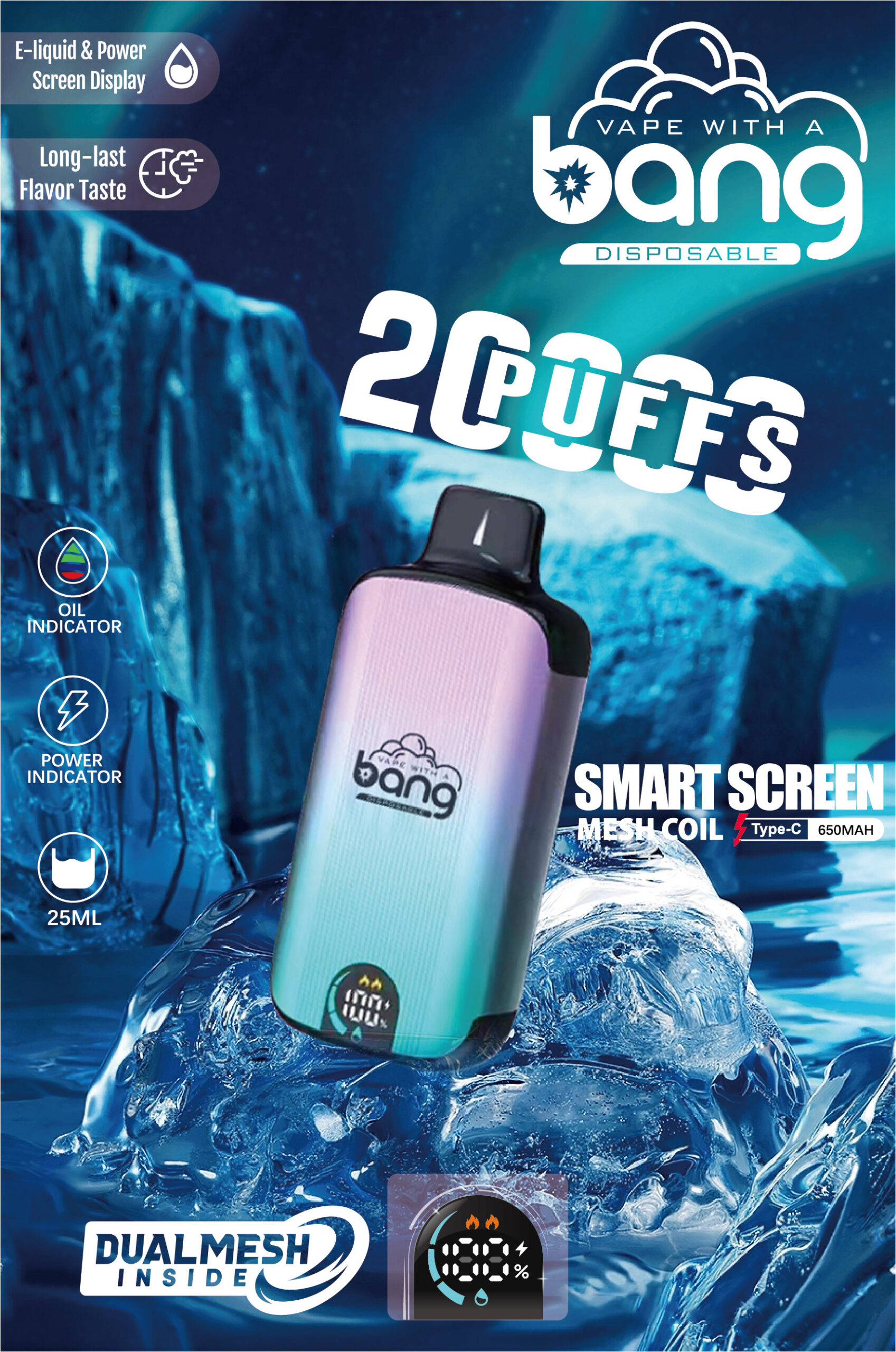 Bang 25000 Puffs 超大屏幕 超大容量可充電拋棄式電子煙 6 一次性電子煙