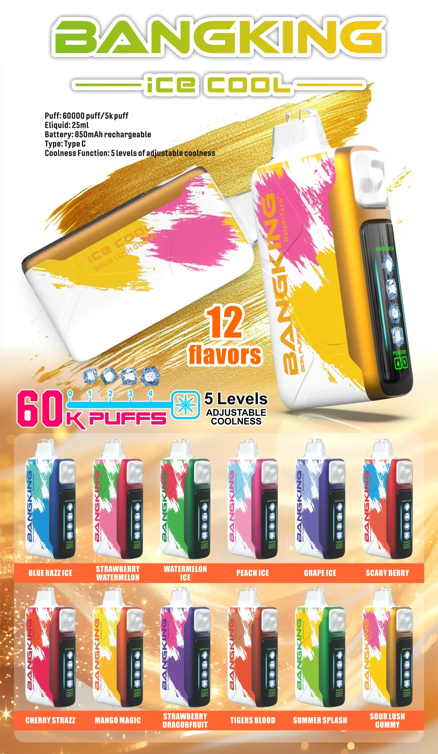 💨 Bangking Ice Cool 60000 Puffs:60k口超大容量、五檔涼度可調拋棄式電子煙 買五送一 1 💨 Bangking Ice Cool 60000 Puffs:60k口超大容量、五檔涼度可調拋棄式電子煙 買五送一