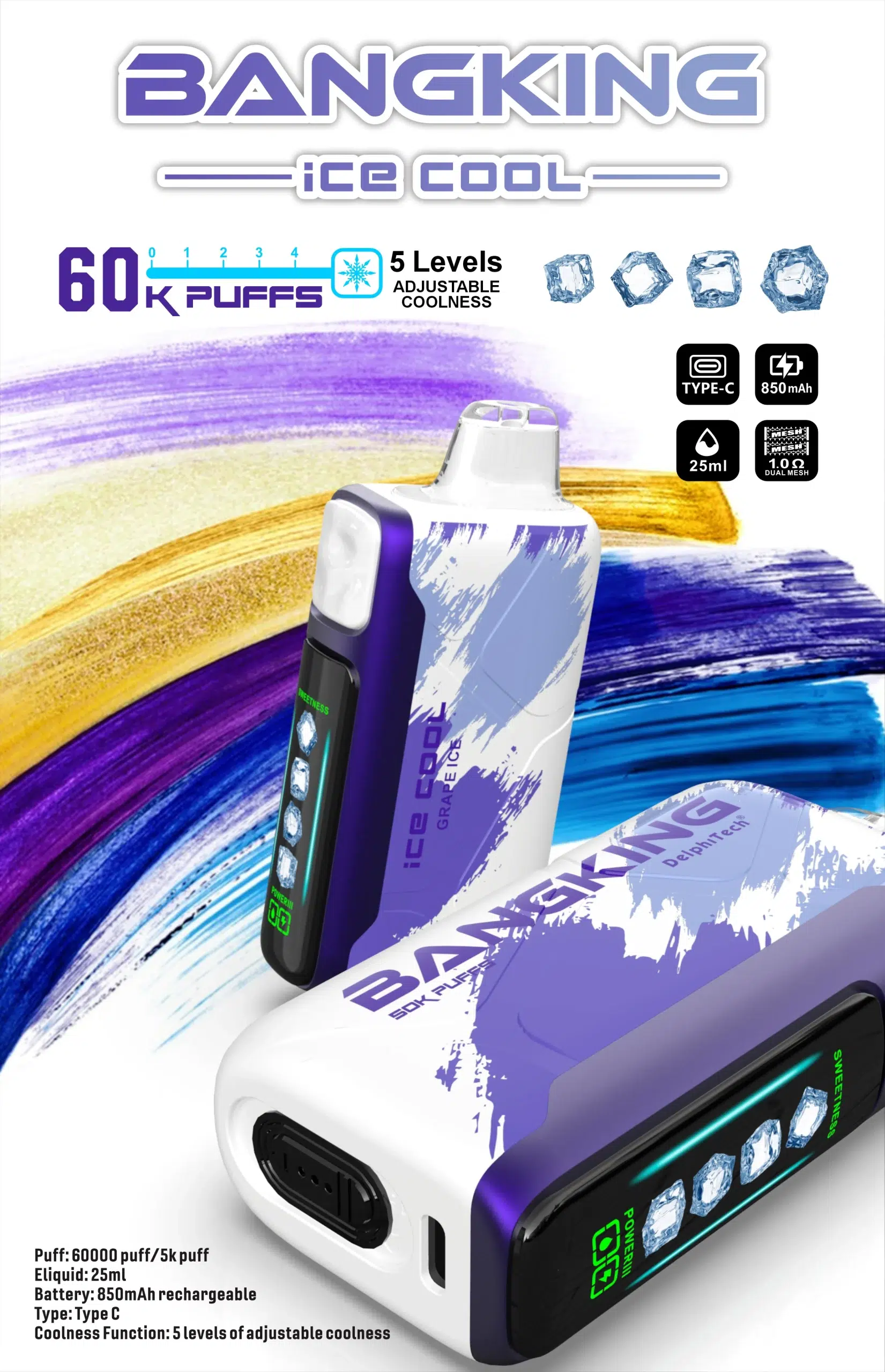 💨 Bangking Ice Cool 60000 Puffs:60k口超大容量、五檔涼度可調拋棄式電子煙 買五送一 6 💨 Bangking Ice Cool 60000 Puffs:60k口超大容量、五檔涼度可調拋棄式電子煙 買五送一:圖片 6