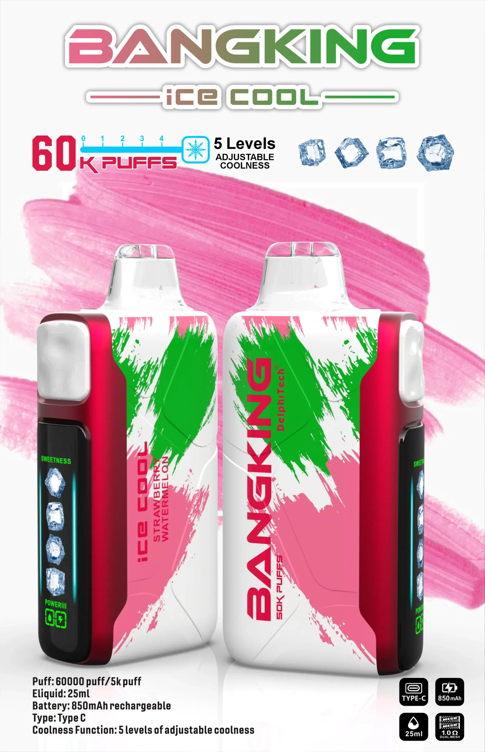 💨 Bangking Ice Cool 60000 Puffs:60k口超大容量、五檔涼度可調拋棄式電子煙 買五送一 3 💨 Bangking Ice Cool 60000 Puffs:60k口超大容量、五檔涼度可調拋棄式電子煙 買五送一:圖片 3