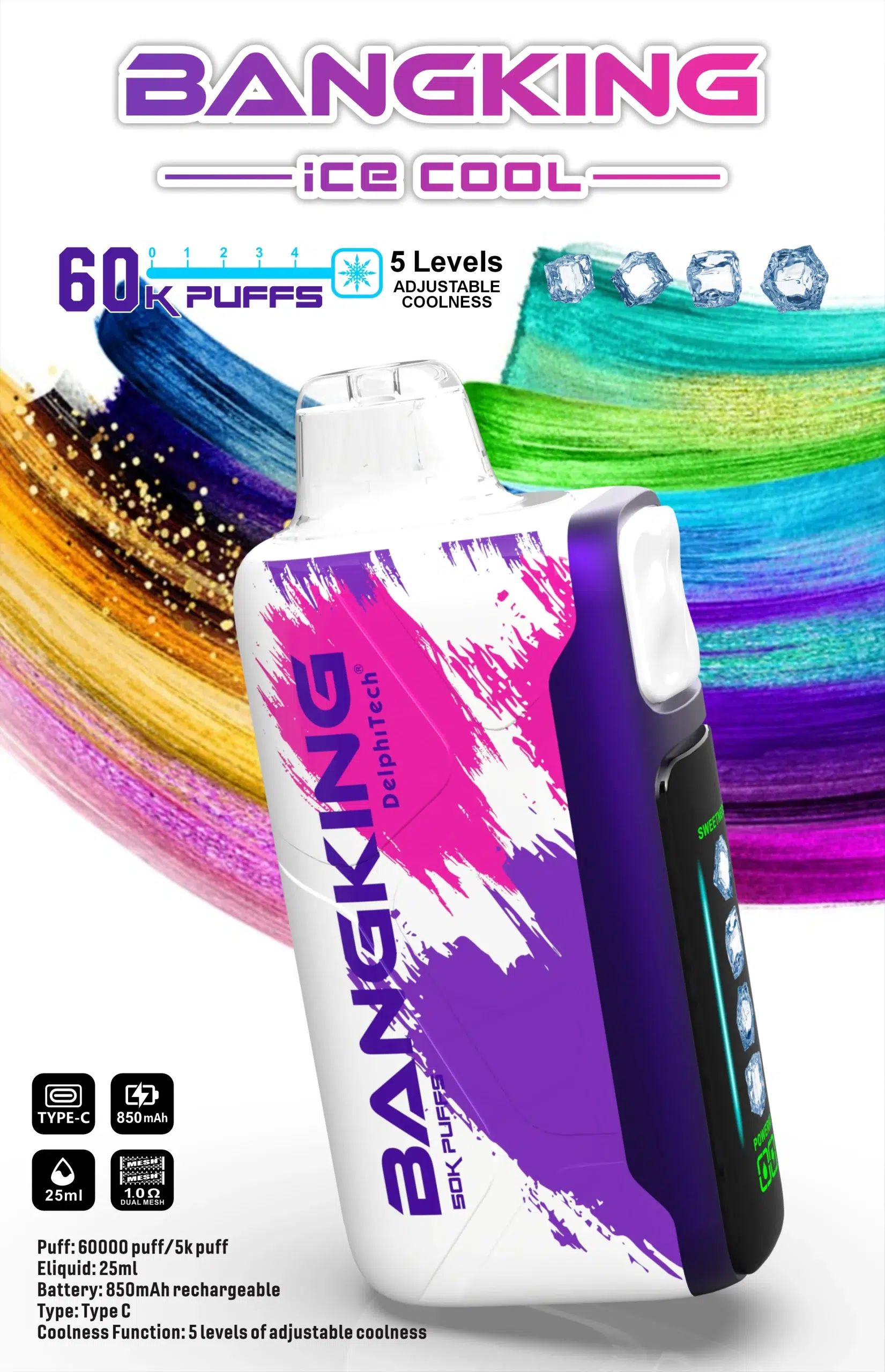 💨 Bangking Ice Cool 60000 Puffs:60k口超大容量、五檔涼度可調拋棄式電子煙 買五送一 2 💨 Bangking Ice Cool 60000 Puffs:60k口超大容量、五檔涼度可調拋棄式電子煙 買五送一:圖片 2