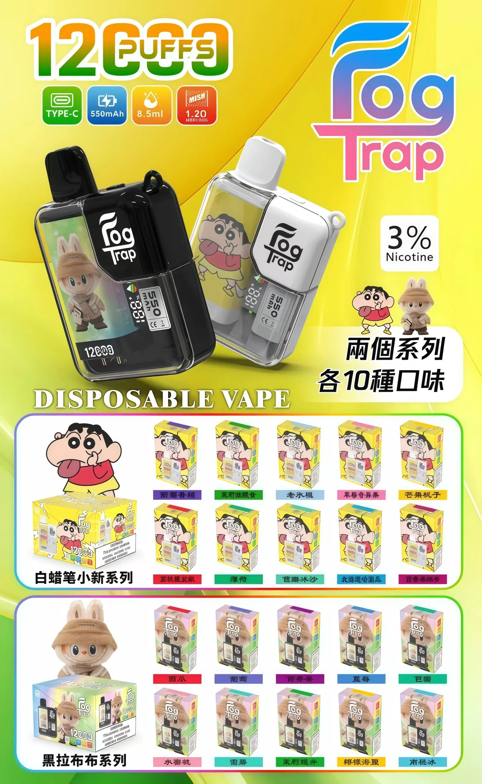 Fog Trap 12000 Puffs 動漫聯名拋棄式電子煙 蠟筆小新 × Labubu 大容量一次性電子煙 1 Fog Trap 12000 Puffs 動漫聯名拋棄式電子煙 蠟筆小新 × Labubu 大容量一次性電子煙