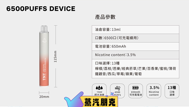TNT 6500 PUFFS 抛棄式電子煙 3.5%尼古丁一次性電子煙煙桿 新品上市 2 TNT 6500 PUFFS 抛棄式電子煙 3.5%尼古丁一次性電子煙煙桿 新品上市:圖片 2